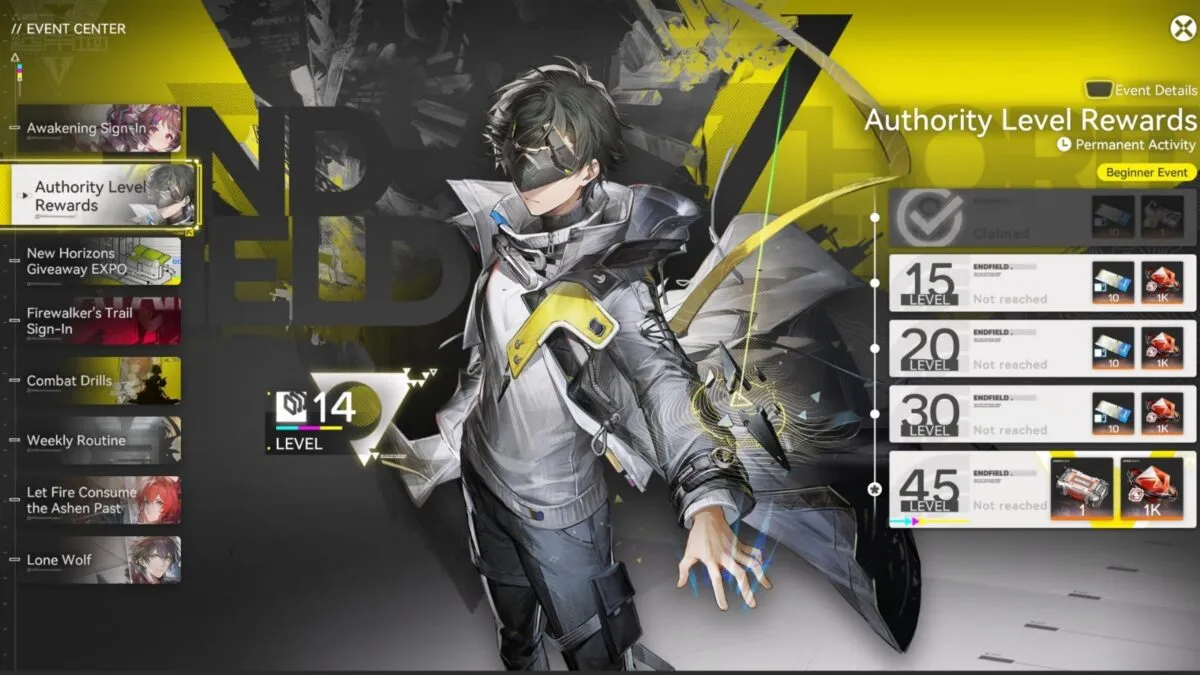 Arknights Endfield codes rewards interface and progression screen