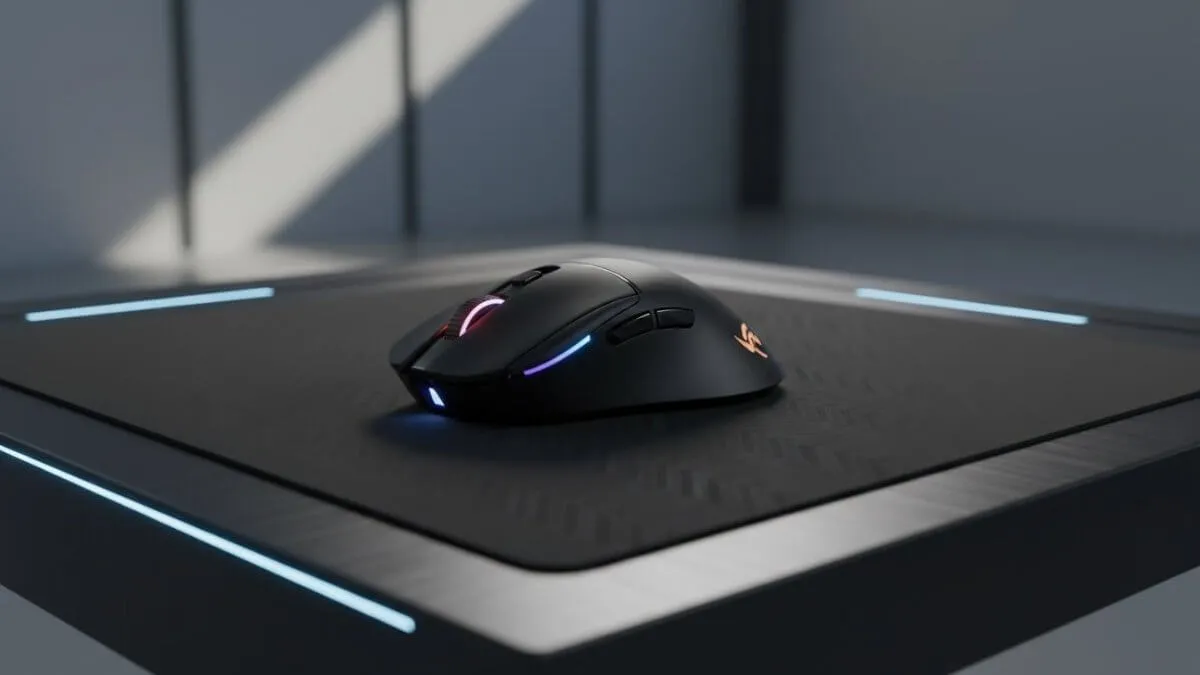 right handed ergonomic gaming mouse with smooth shape and RGB accents