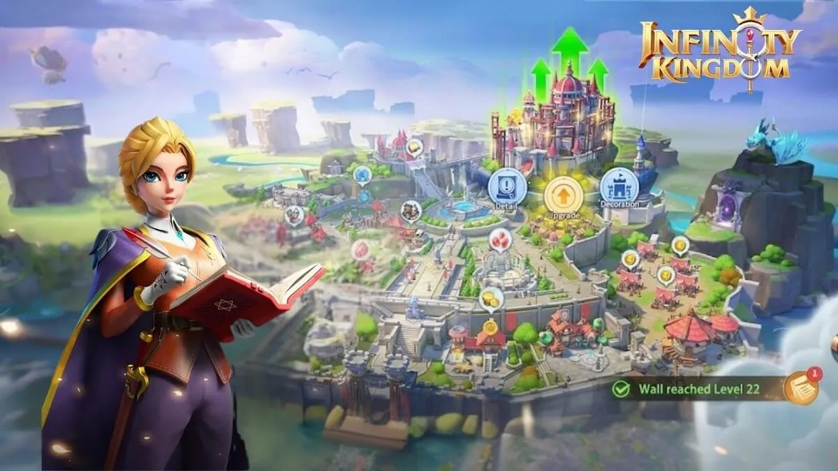 Infinity Kingdom castle upgrade priority showing city layout and buildings for beginner strategy