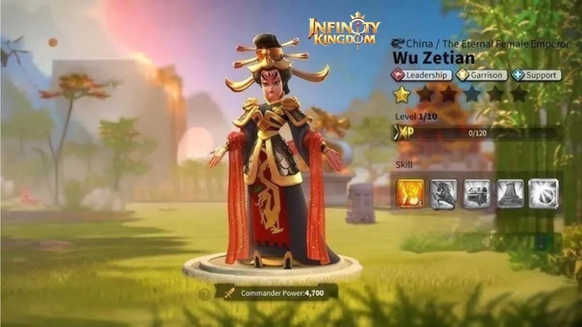 Infinity Kingdom Wu Zetian earth support immortal showing skills and troop capacity