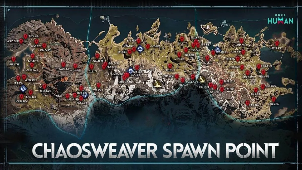 Once Human aberrant spawn locations map showing best farming zones and monster spawn areas