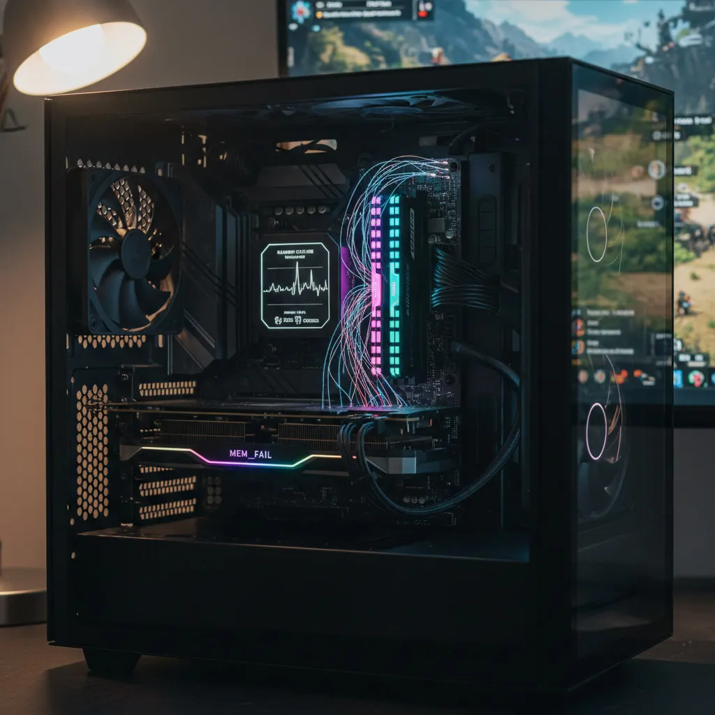  high-end gaming PC showing RAM modules and system slowdown, illustrating a hidden memory-related performance bottleneck.