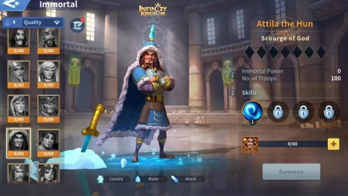 Attila the Hun’s immortal cavalry build in Infinity Kingdom