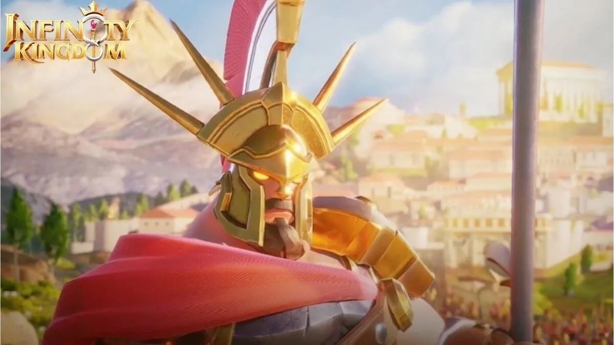 Leonidas immortal character in Infinity Kingdom wearing golden spartan helmet