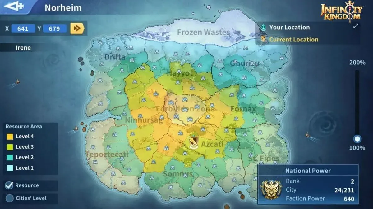 Infinity Kingdom Norheim world map showing resource-gathering areas