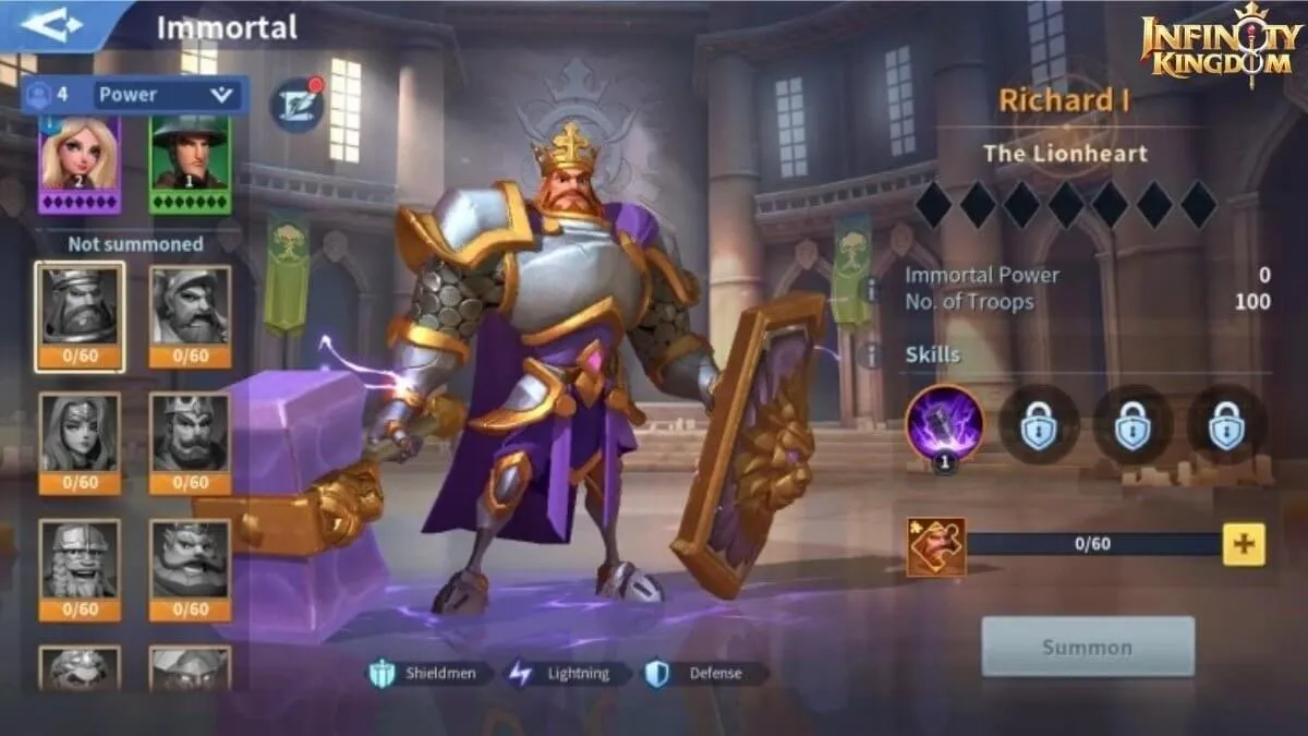 Infinity Kingdom Richard I light infantry immortal character