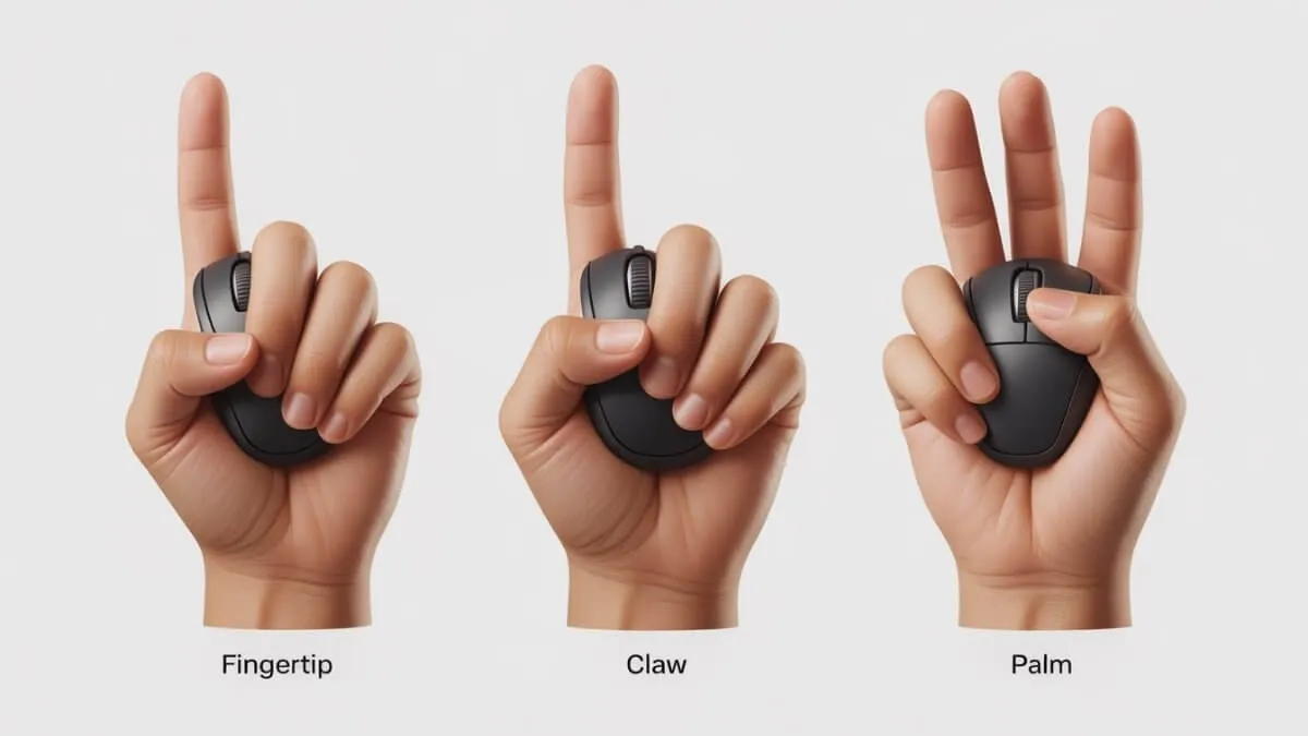 gaming mouse grip styles comparison fingertip claw palm hand positions