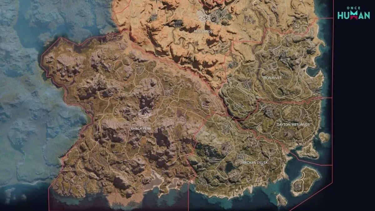 Once Human world map overview showing major regions and exploration zones