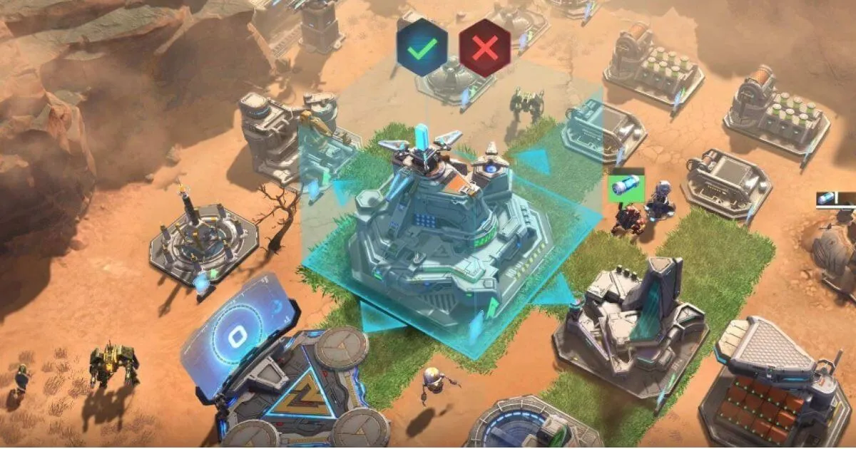 Project Entropy PC base building showing command center upgrade and resource management interface on an alien base