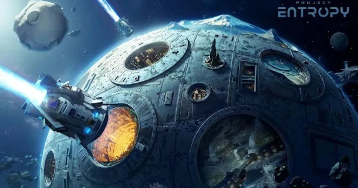 Project Entropy Entropy Zone showing a massive alien structure on a damaged planet with mysterious sci-fi anomalies