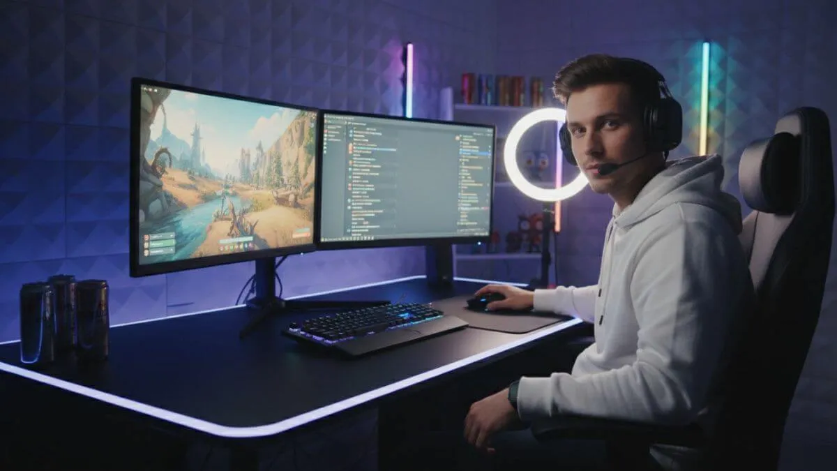 streaming webcam setup with ring light and professional lighting