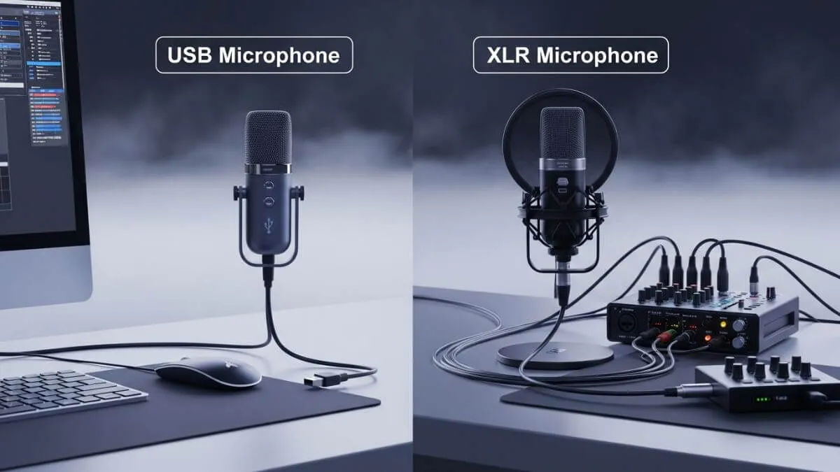 USB vs XLR microphone setup for streaming with audio interface comparison
